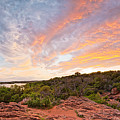 Granite Hills of Inks Lake State Park Against Fiery Sunset - Burnet County Texas Hill Country